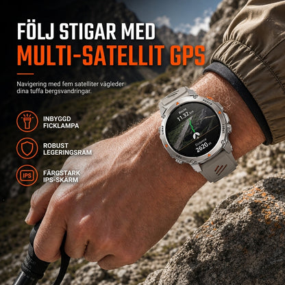 Smartklocka med Bluetooth-samtal, GPS-positionering, pulsmätning, sömnregistrering och stegräknare