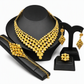 📢📢50 % RABATT !! ⏰24K guldpläterat bröllopssmyckeset – halsband, armband, ring och örhängen i indisk stil från Dubai för kvinnor