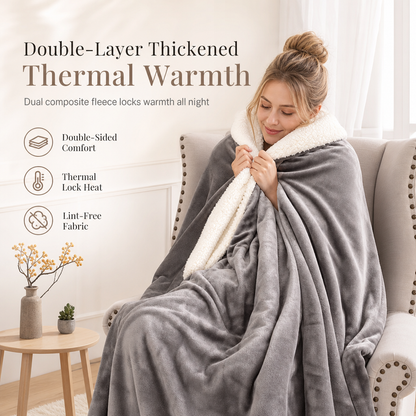 Tvålagers tjockare flanell- och sherpa-fleece-pläd – varm pläd för luftkonditionering