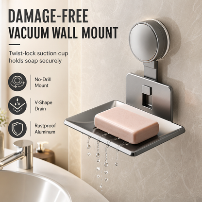 🧼 50 % RABATT NU! 🛁 Självdränerande tvålkopp med vakuumfäste – borrfri montering i anodiserad aluminium 🔒