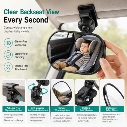 🚗 BEGRÄNSAT ERBJUDANDE 50% RABATT! 👀 Vidvinkel konvex backspegel – 360° roterbar, splittersäker babyspegel & extraspegel ✨