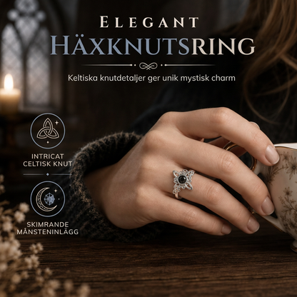 Häxknuten ring för kvinnor Keltisk knut vågig ring med svart sten, vitguld och svartguldpläterat mode Smycken