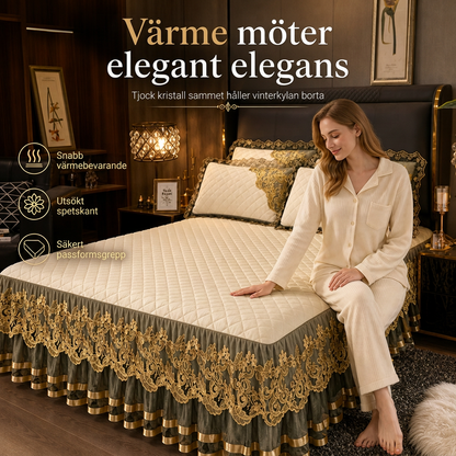 Kvadratisk velour sänglakan med spetskant och halkfri design