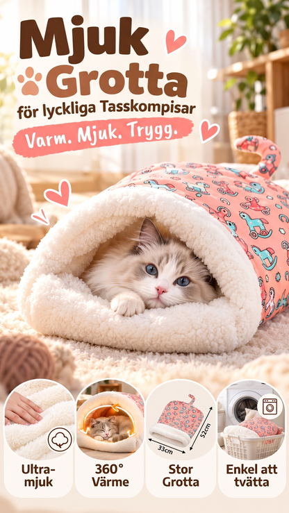 ⏳50% RABATT! 🐱 Mjuka vinter sovsäckar för katter - halvslutna mysiga grottor med tecknade mönster, rosa/blå